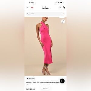 Lulu's Beyond Classy Hot Pink Satin Halter Midi Dress
